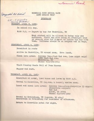 Click to view full size image
==============
Tennessee Trip
Schedule, Page 1
Tennessee Trip
Schedule, Page 1