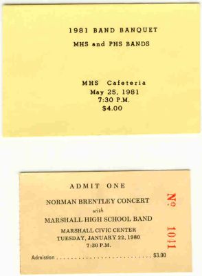 1981 Band Banquet Ticket
1980 Norman Brentley Concert Ticket

